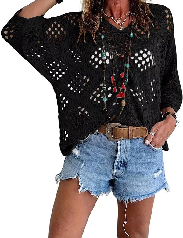 Women's Crochet Top with V-Neck