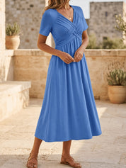 Crossover V-Neck Midi Dress with Pockets