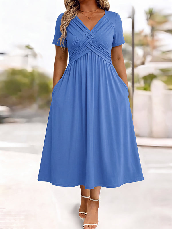 Women's V-Neck Floral Print Dress with Twist Waist