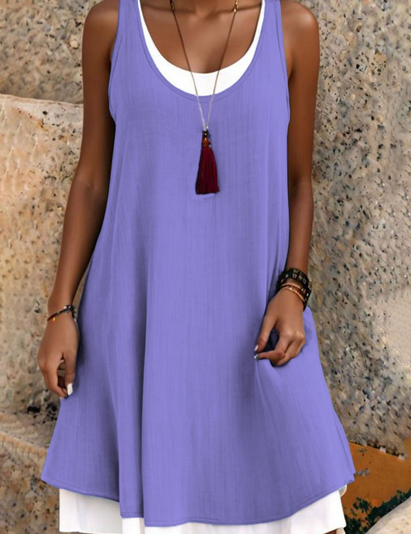 Casual Vacation Colorblock Sleeveless Summer Dress