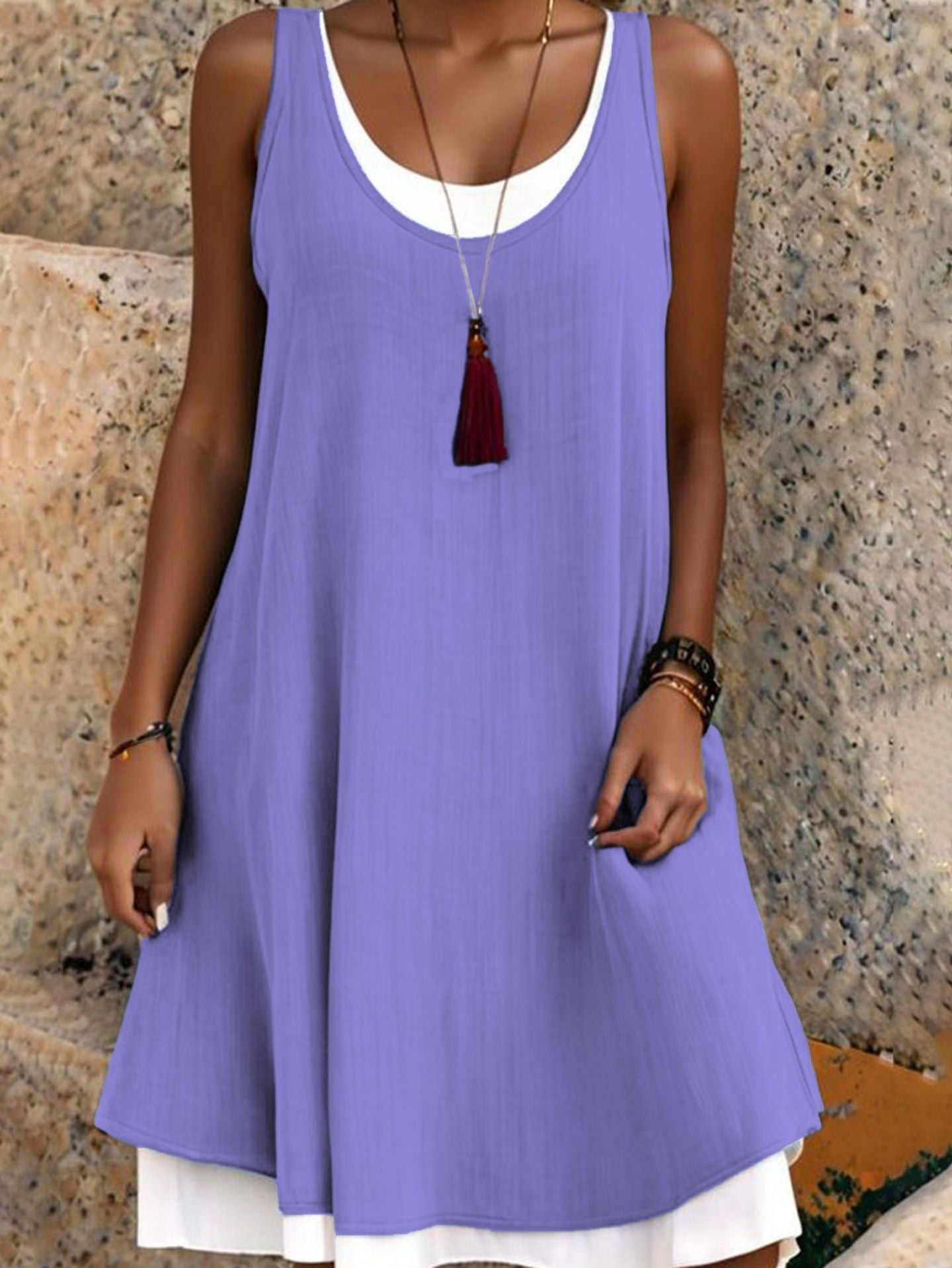 Casual Vacation Colorblock Sleeveless Summer Dress