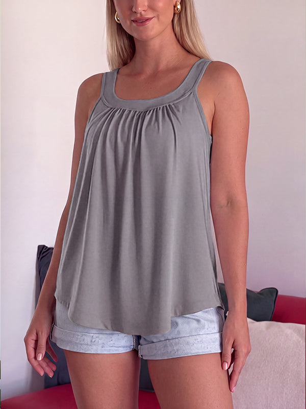Solid Color Pleated Tank Top