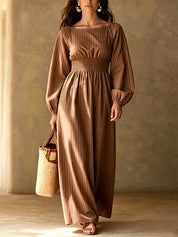 Striped Elastic Waist Maxi Dress