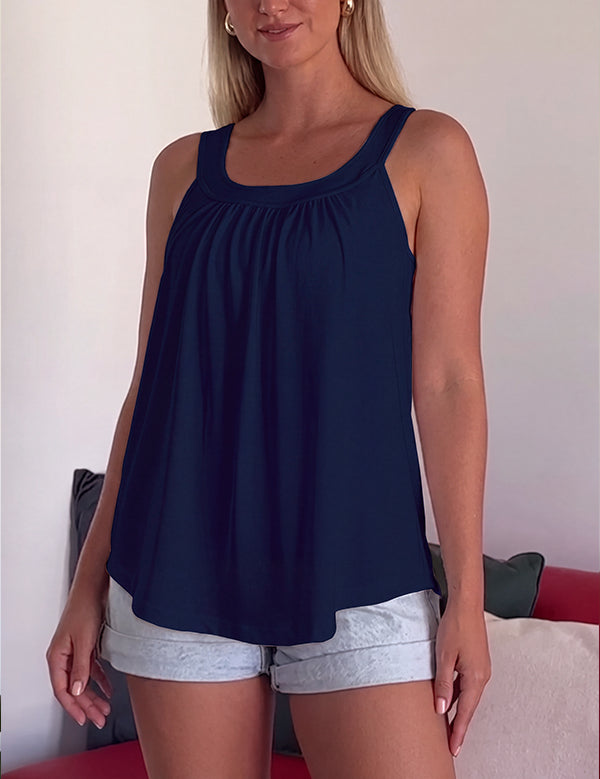 Solid Color Pleated Tank Top