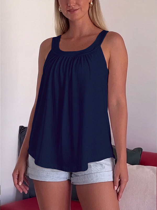 Solid Color Pleated Tank Top