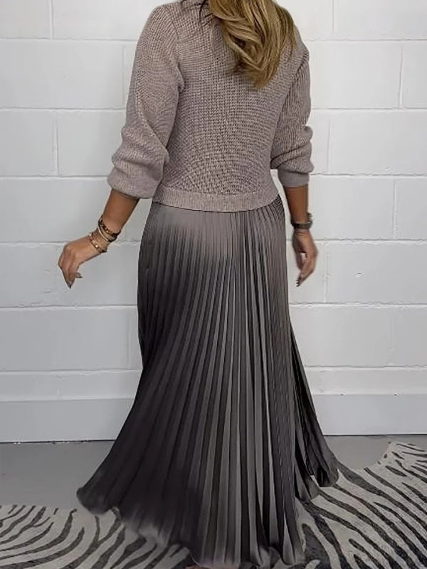 Sweater-Spliced Pleated Maxi Dress