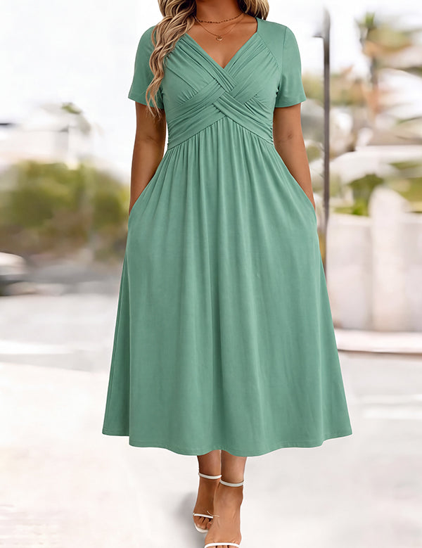 Women's V-Neck Floral Print Dress with Twist Waist