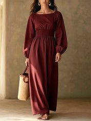 Striped Elastic Waist Maxi Dress
