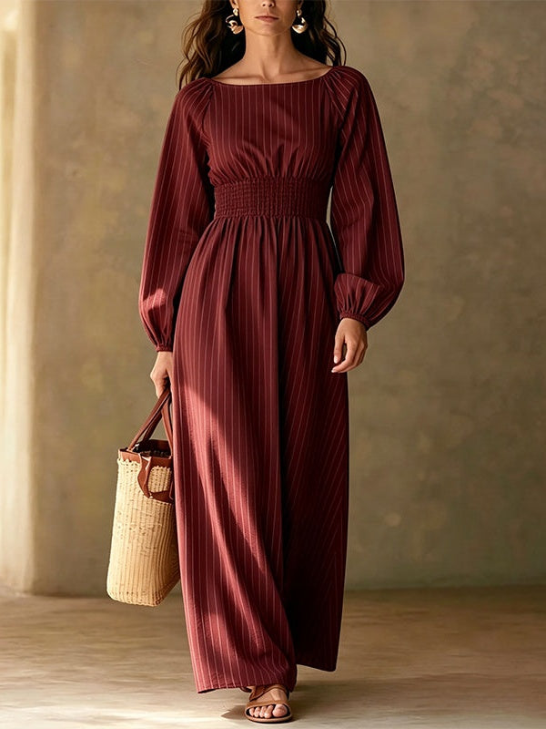 Striped Elastic Waist Maxi Dress