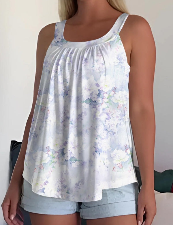 Solid Color Pleated Tank Top