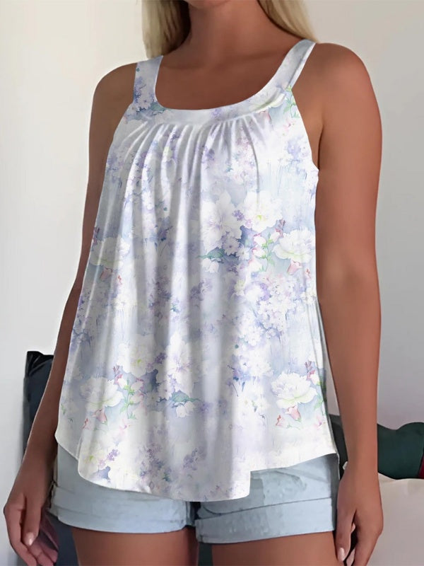 Solid Color Pleated Tank Top