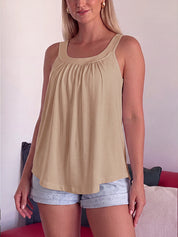 Solid Color Pleated Tank Top