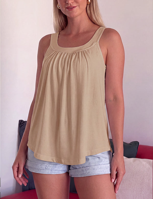 Solid Color Pleated Tank Top