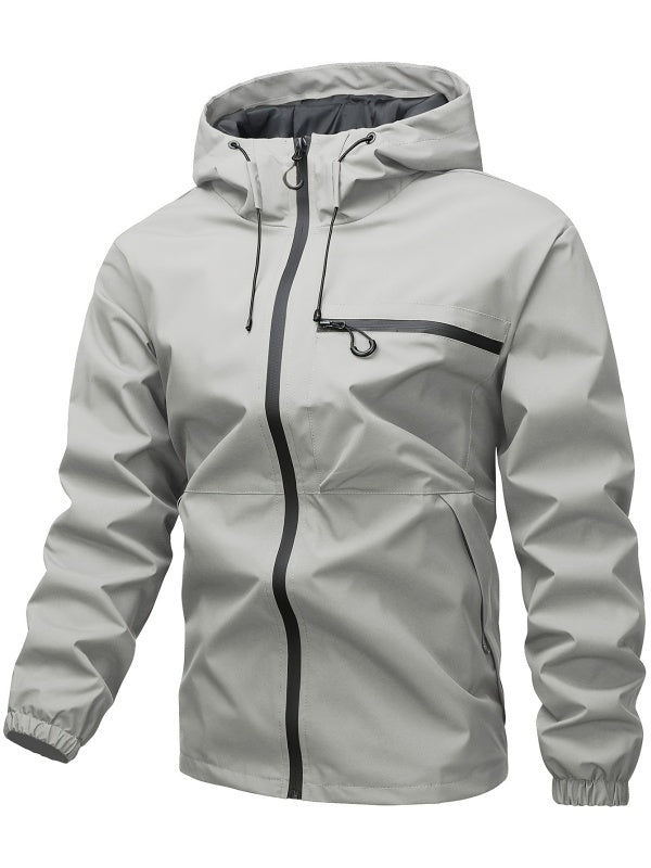 Plain Waterproof Windproof Drawstring Zip Up Jacket
