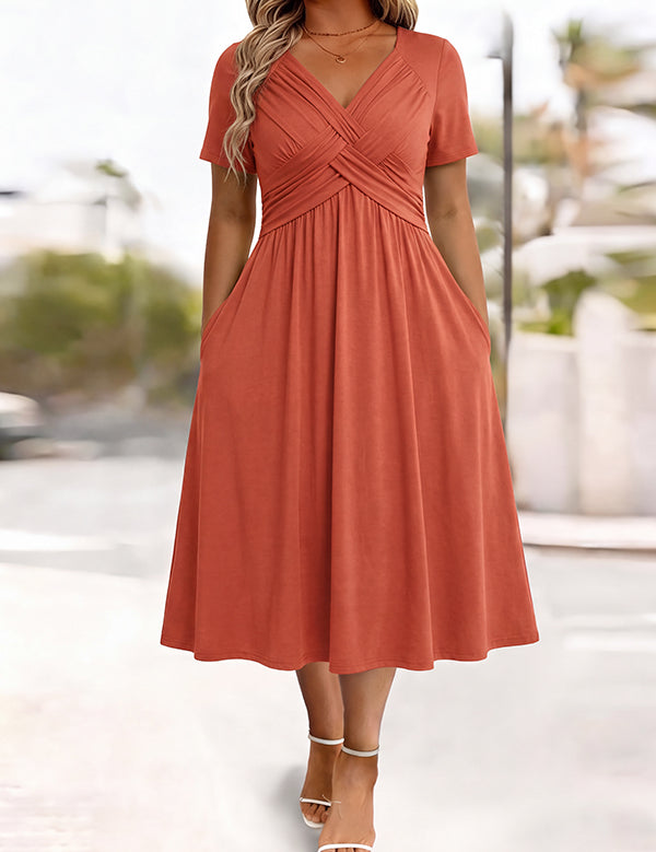 Women's V-Neck Floral Print Dress with Twist Waist