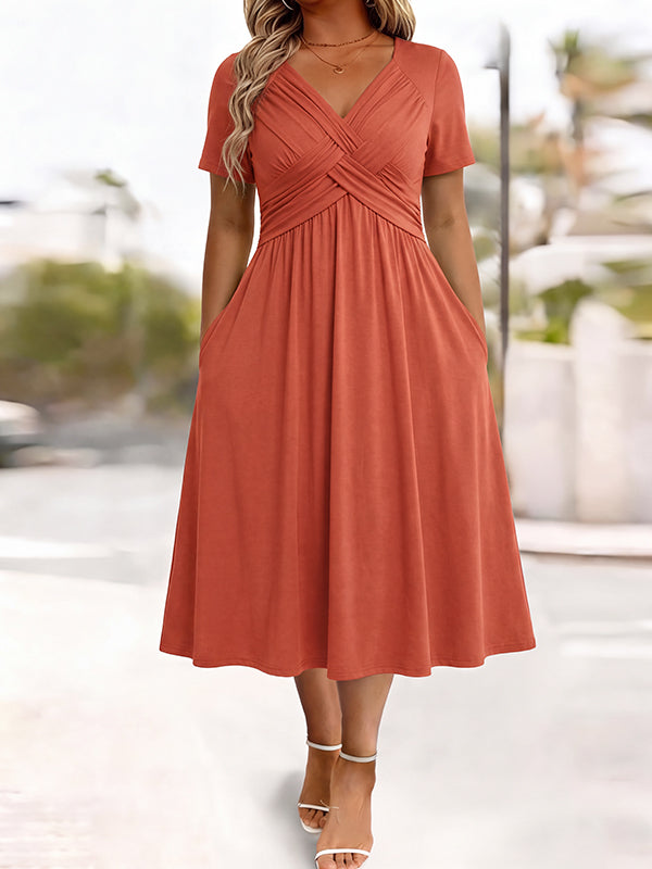 Women's V-Neck Floral Print Dress with Twist Waist