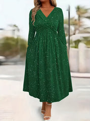 Wrap-Front Tie-Waist Midi Dress With Pockets