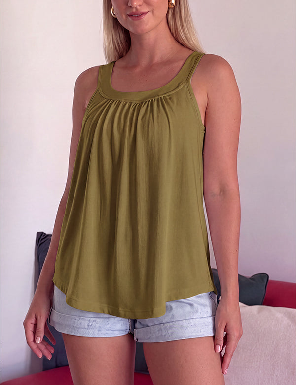 Solid Color Pleated Tank Top
