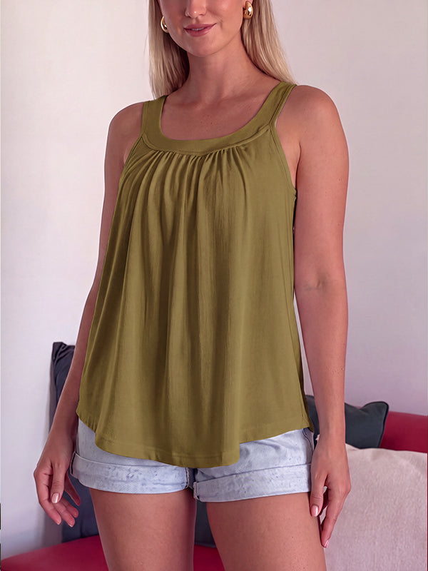 Solid Color Pleated Tank Top