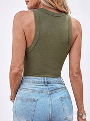 Tank Top with Bra – Ribbed Round Neck