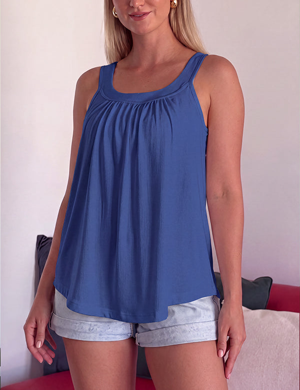 Solid Color Pleated Tank Top
