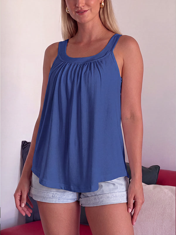 Solid Color Pleated Tank Top