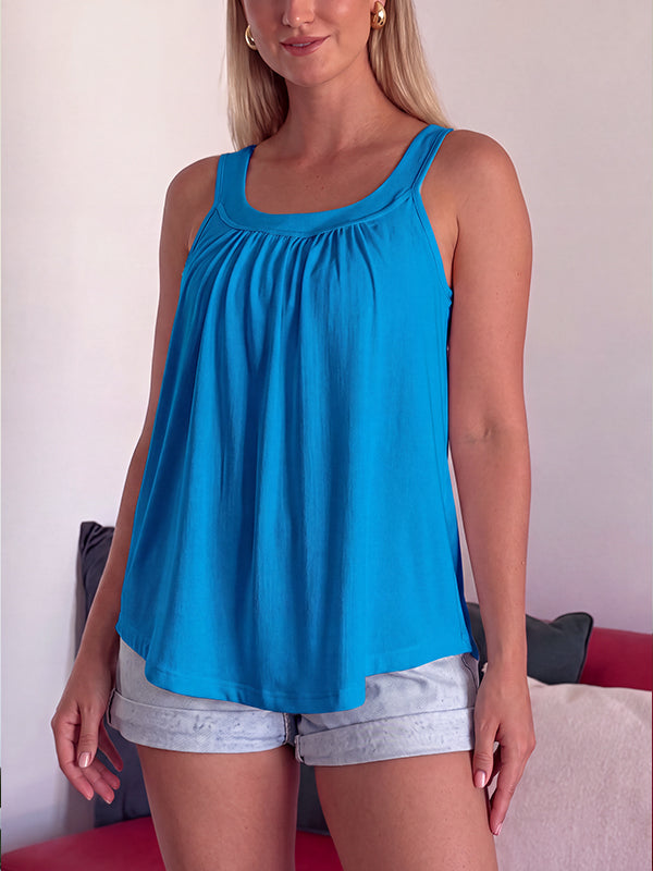 Solid Color Pleated Tank Top