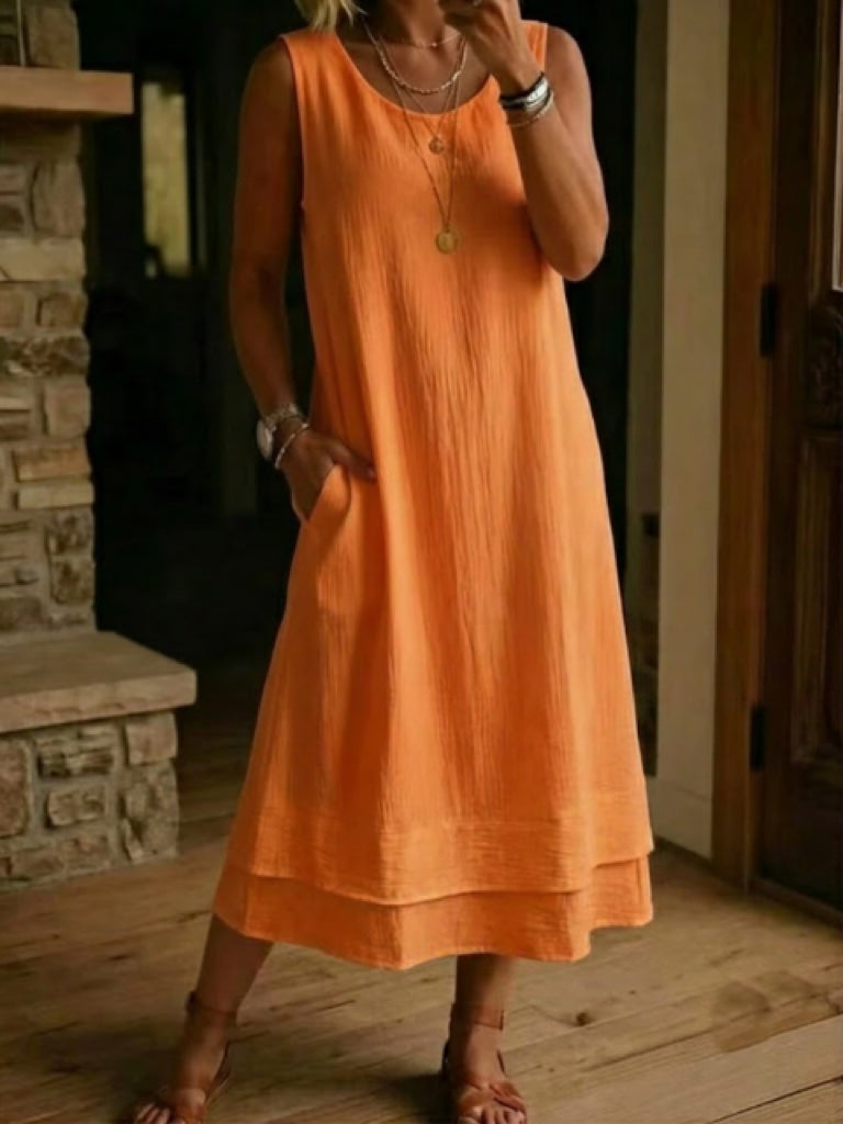 Women's Loose Fit Drapey Crewneck Dress with Pockets
