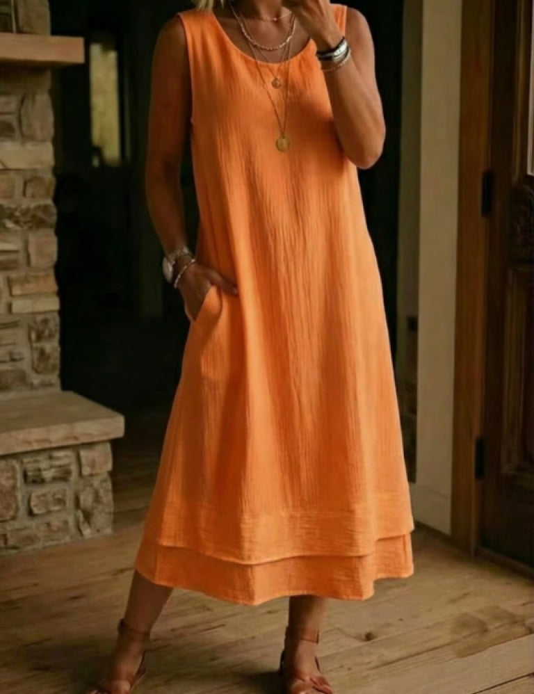 Women's Loose Fit Drapey Crewneck Dress with Pockets