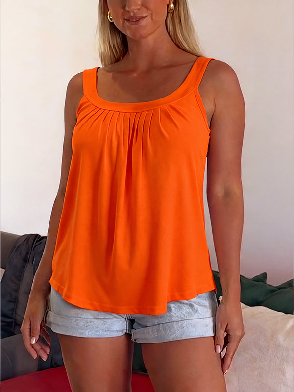 Solid Color Pleated Tank Top