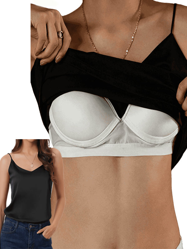Built-In Bra Satin V Neck Tank Top