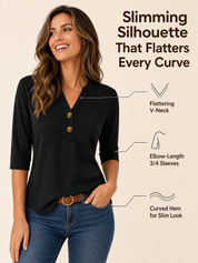 Womens V Neck 3/4 Sleeve Tops