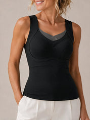 Contrast Lace V-Neck Built-in Bra Tank Top