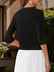 Short Sleeve Button Down Lightweight Cropped Shrug Cardigan