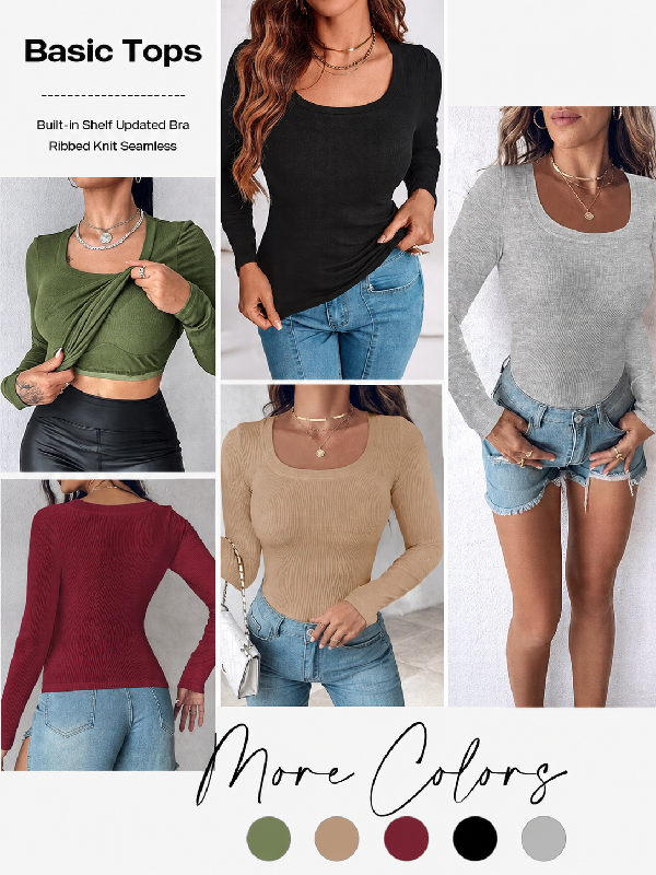Square Neck Long Sleeve with Built-in Bra