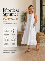 Women's Loose Fit Drapey Crewneck Dress with Pockets