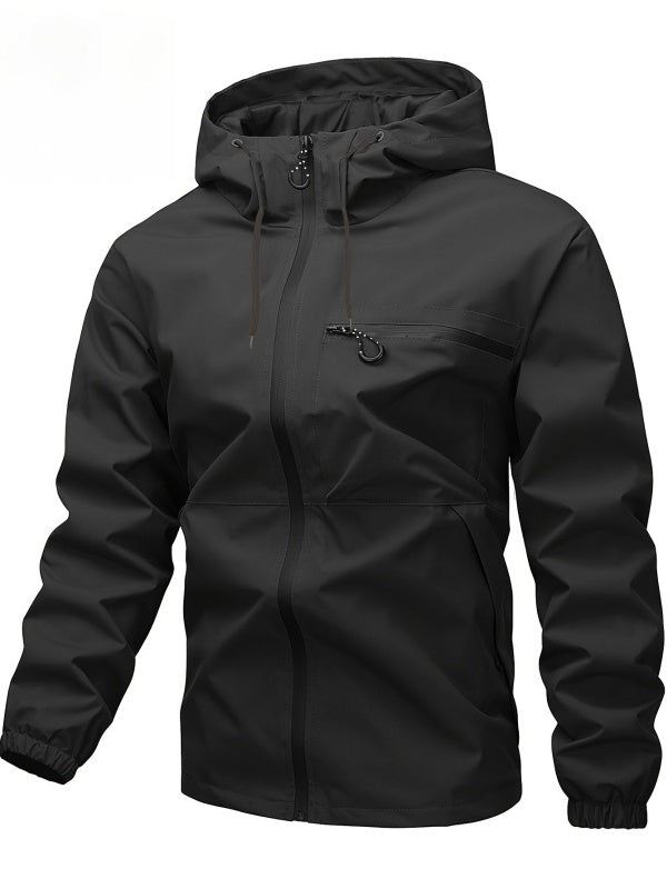 Plain Waterproof Windproof Drawstring Zip Up Jacket