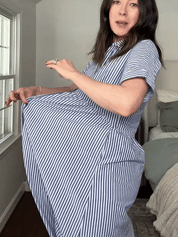 Striped Cotton Button-Front Midi Shirt Dress
