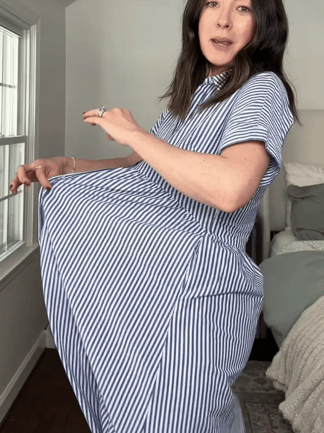 Striped Cotton Button-Front Midi Shirt Dress