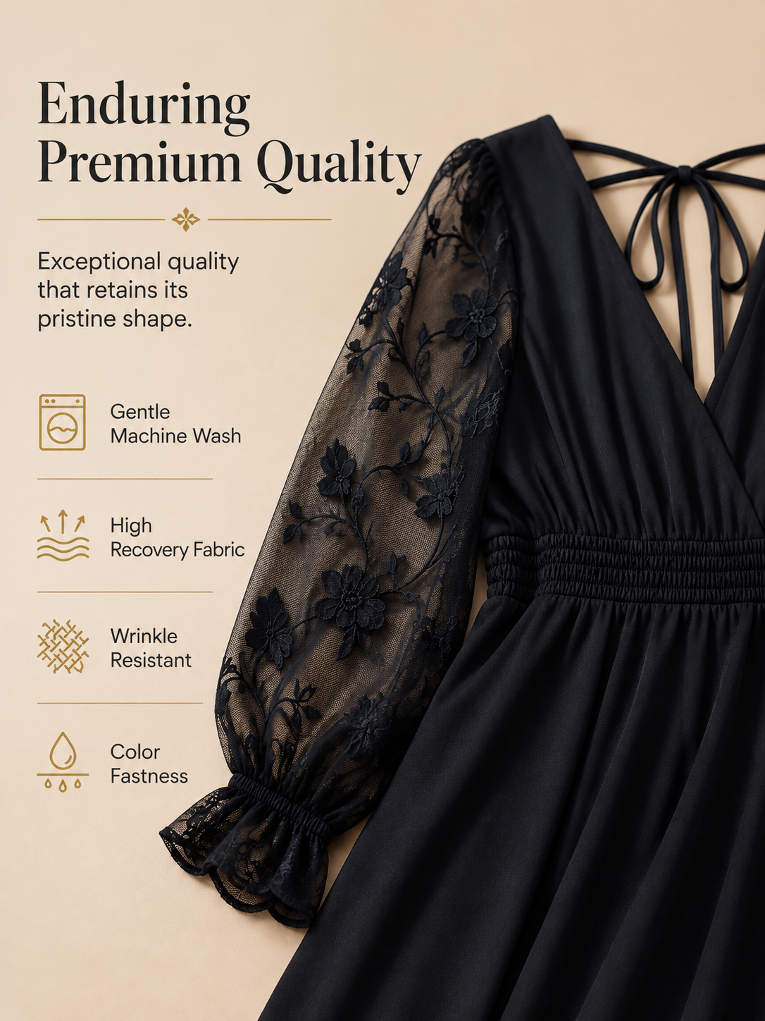 V Neck Lace-Sleeve Empire Waist Maxi Dress