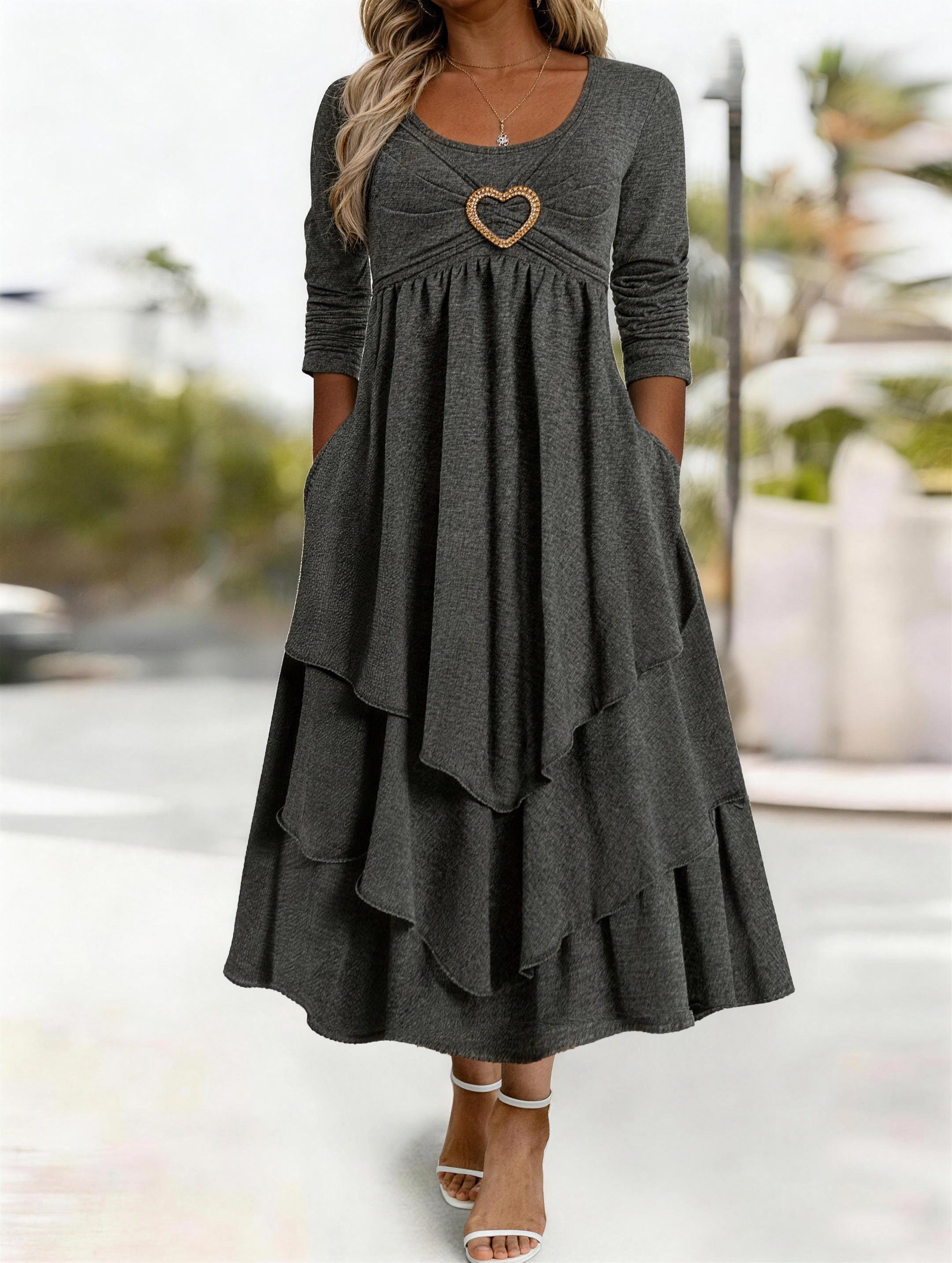 Waist-Cinching Dress With Heart Decoration