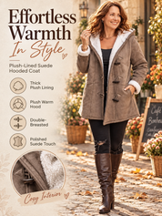 Women's Hooded Suede Coat with Plush Lining
