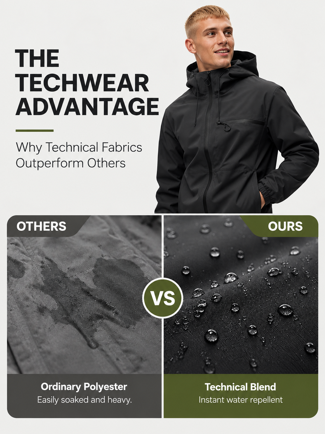 Plain Waterproof Windproof Drawstring Zip Up Jacket