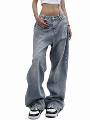 Mid Waist Baggy Wide Leg Denim Pants
