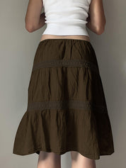 Vintage Brown Pleats Maxi Skirt