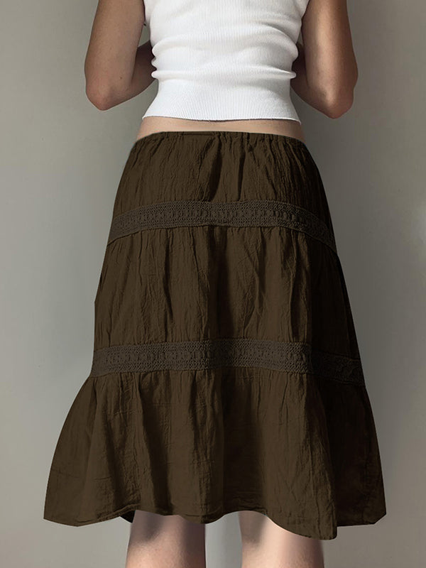 Vintage Brown Pleats Maxi Skirt