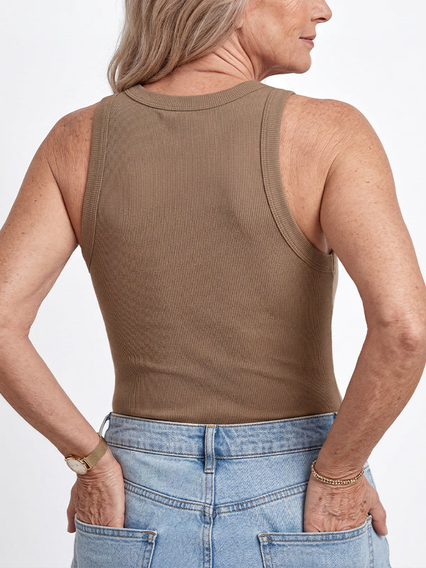 Tank Top with Bra – Ribbed Round Neck