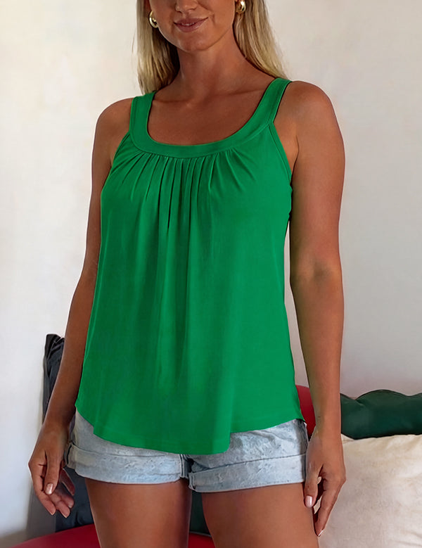Solid Color Pleated Tank Top