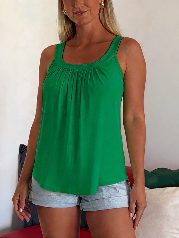 Solid Color Pleated Tank Top