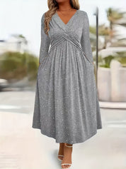 Wrap-Front Tie-Waist Midi Dress With Pockets
